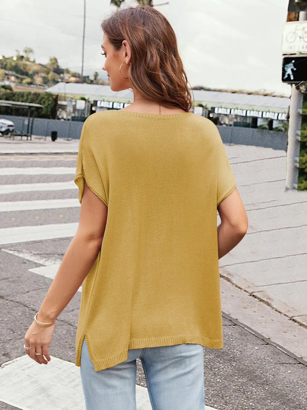 Notched Short Sleeve Knit Top - adritiX