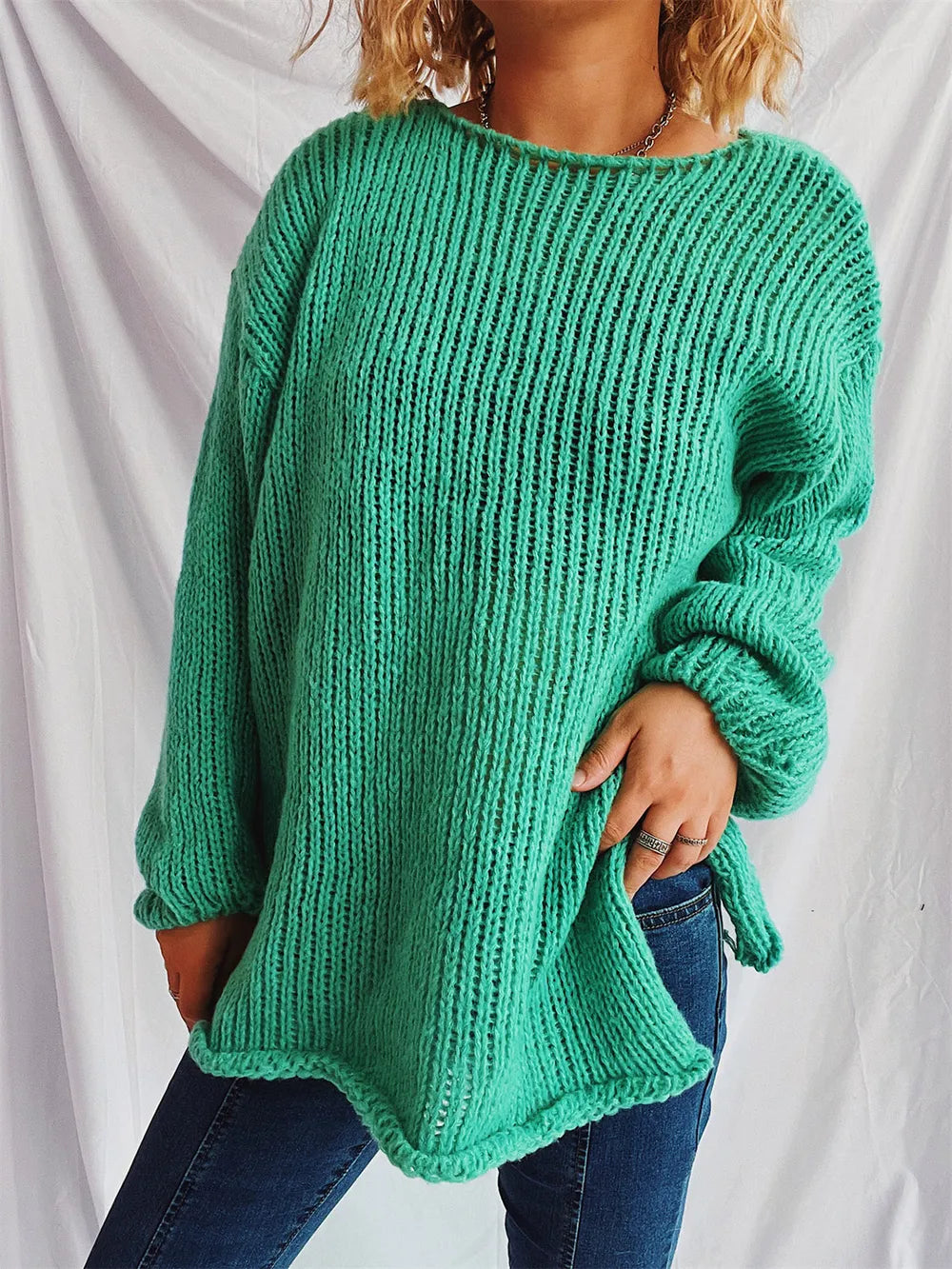 Boat Neck Dropped Shoulder Sweater - adritiX