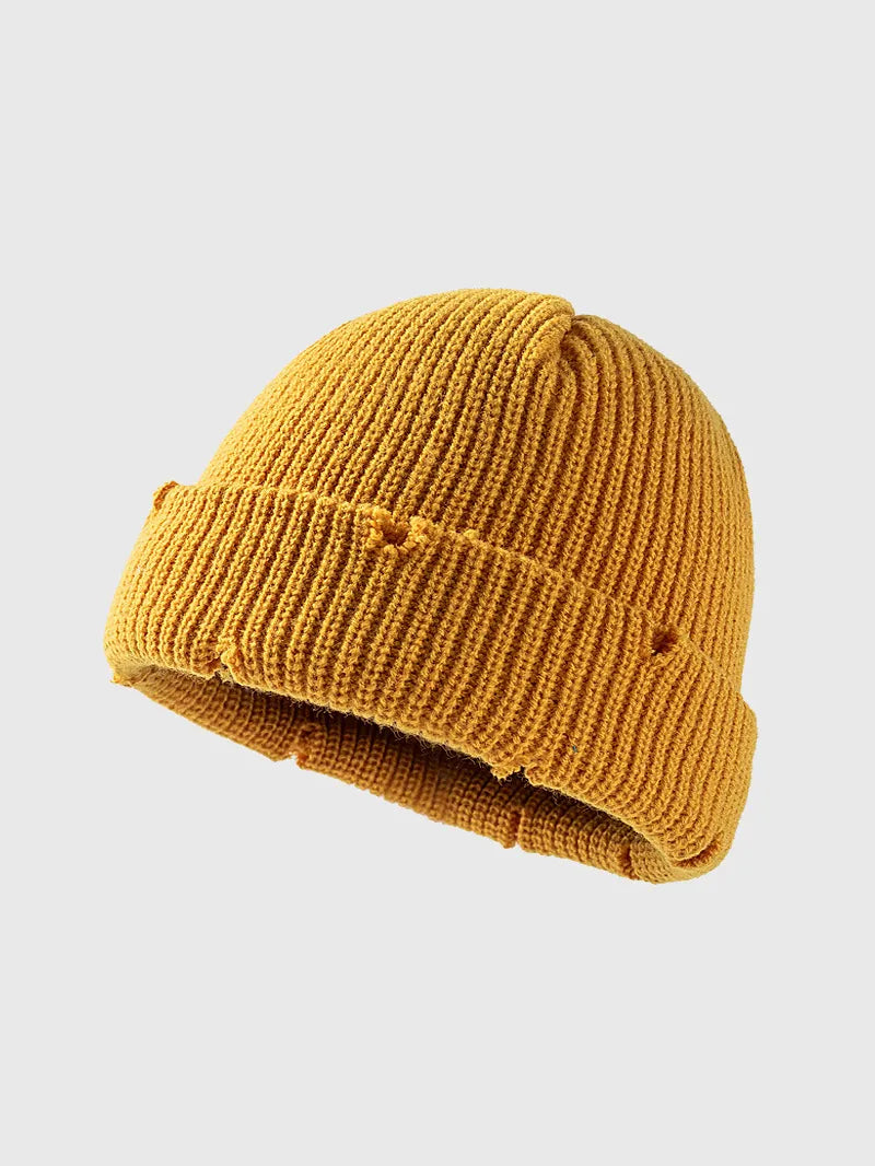 Distressed Cuffed Knit Hat - adritiX