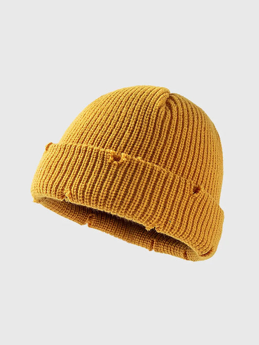 Distressed Cuffed Knit Hat - adritiX