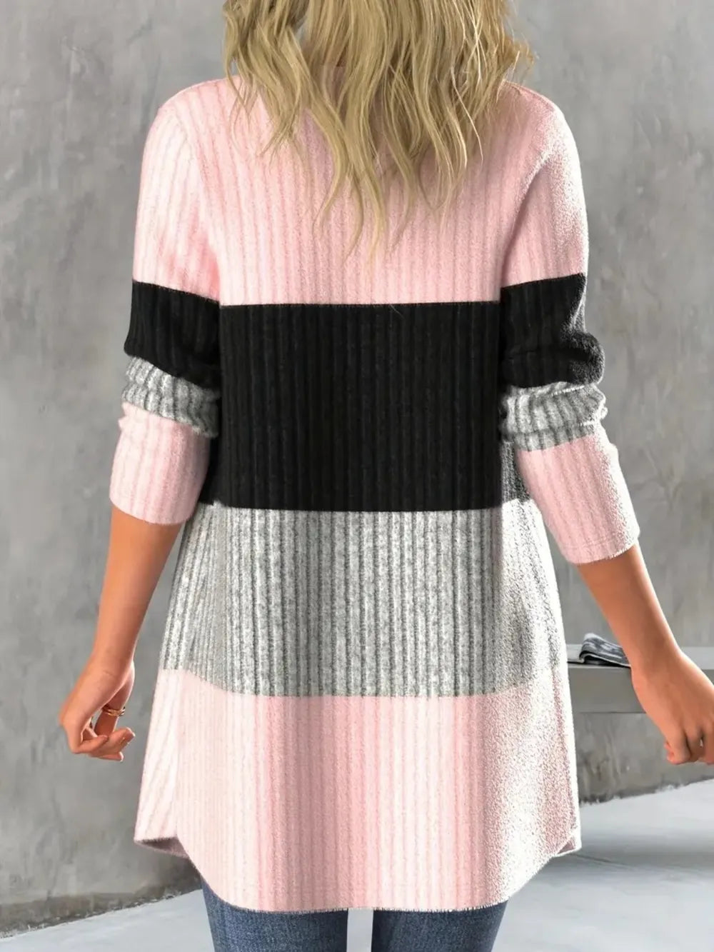 Color Block Open Front Long Sleeve Cardigan - adritiX