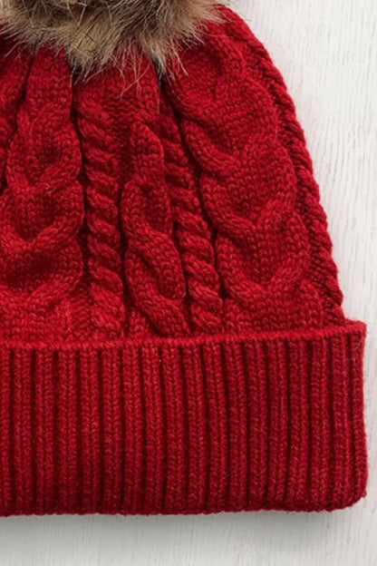 Cable-Knit Cuffed Hat with Pom-pom - adritiX