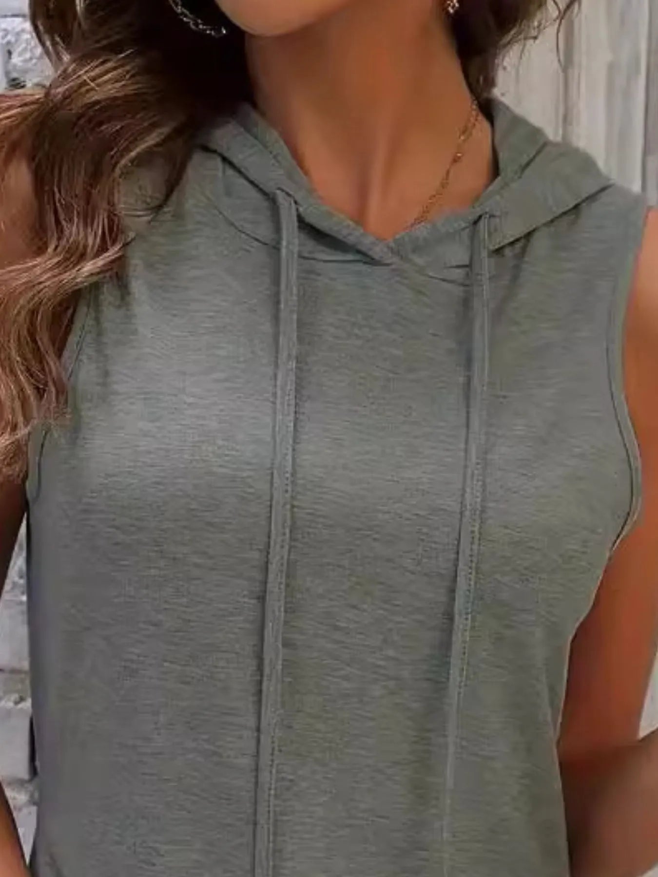 Full Size Drawstring Casual Sleeveless Hooded Mini Dress Plus Size - adritiX
