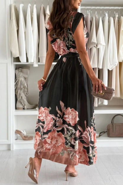 Floral Bliss Cap Sleeve Dress with Chic Belt - adritiX