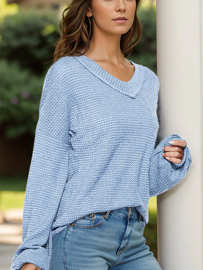 Dropped Shoulder Long Sleeve Knit Top - adritiX