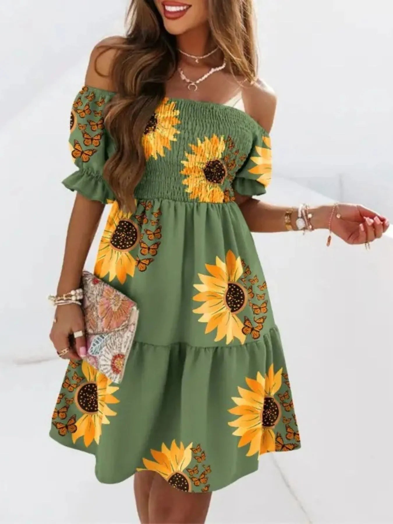 Off Shoulder Smocked Summer Dress - adritiX
