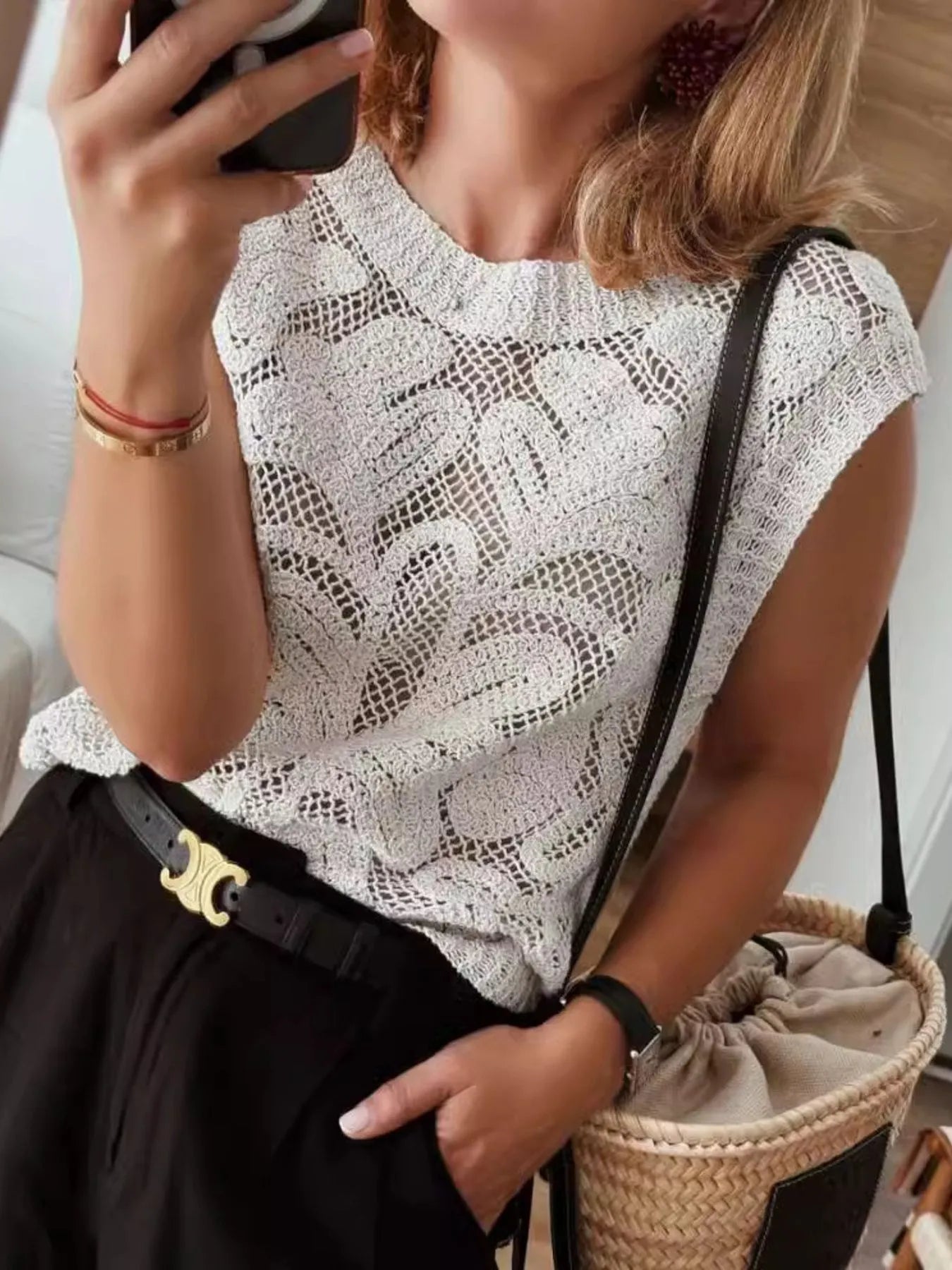 Lace Knit Sleeveless Sweater Vest - adritiX