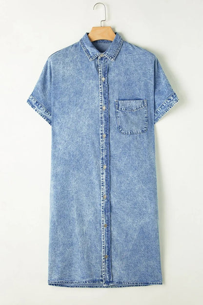Oversized Button Down Denim Shirt Dress - adritiX