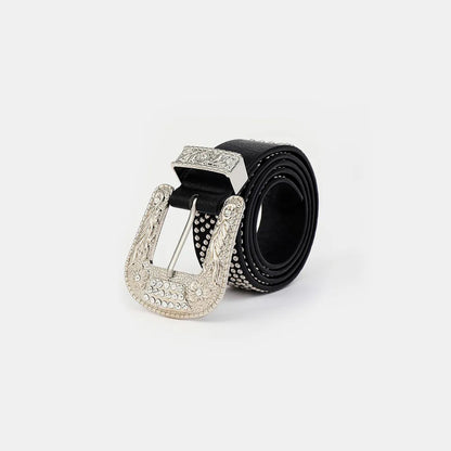 Studded Rhinestone PU Leather Belt - adritiX
