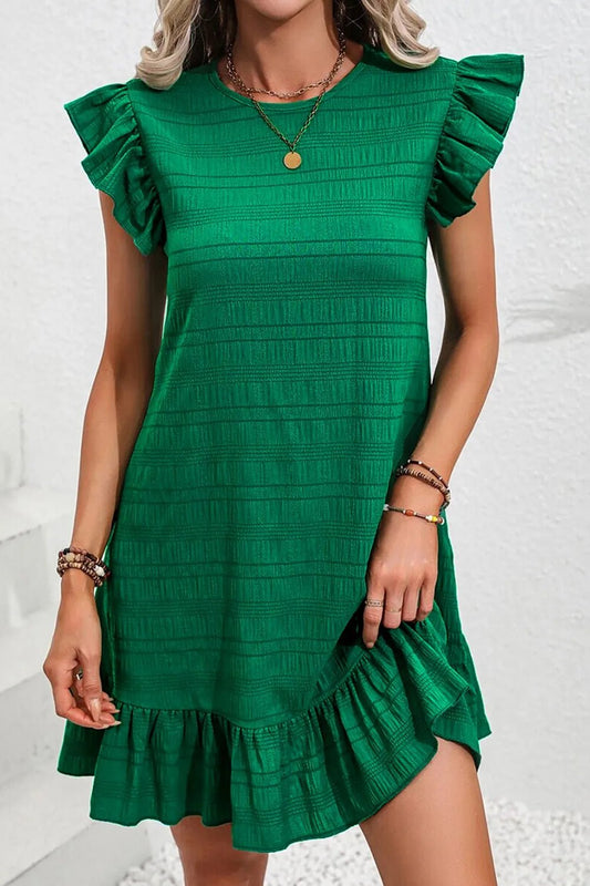 Ruffled Round Neck Cap Sleeve Dress - adritiX