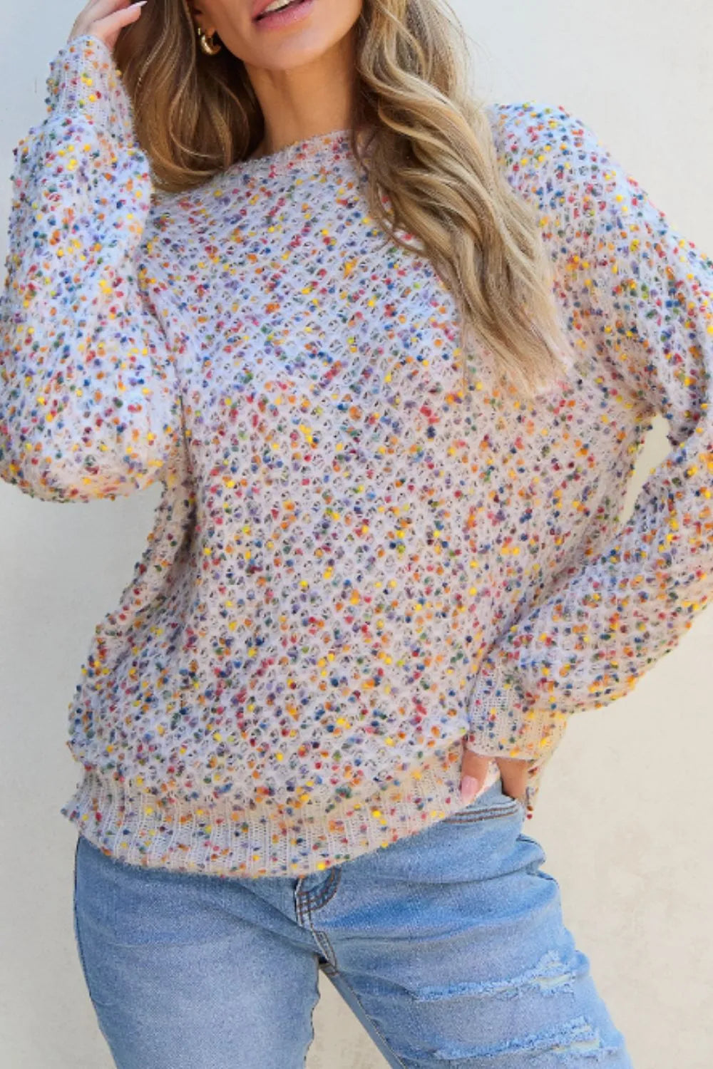 Confetti Round Neck Long Sleeve Sweater - adritiX