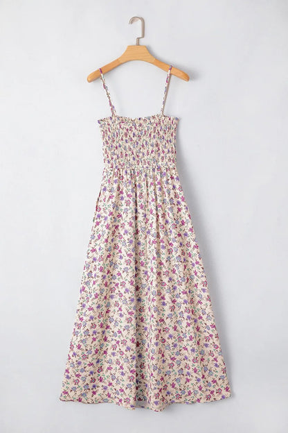 Multicolour Bohemian Ditsy Floral Smocked Fit Flare Sundress - adritiX