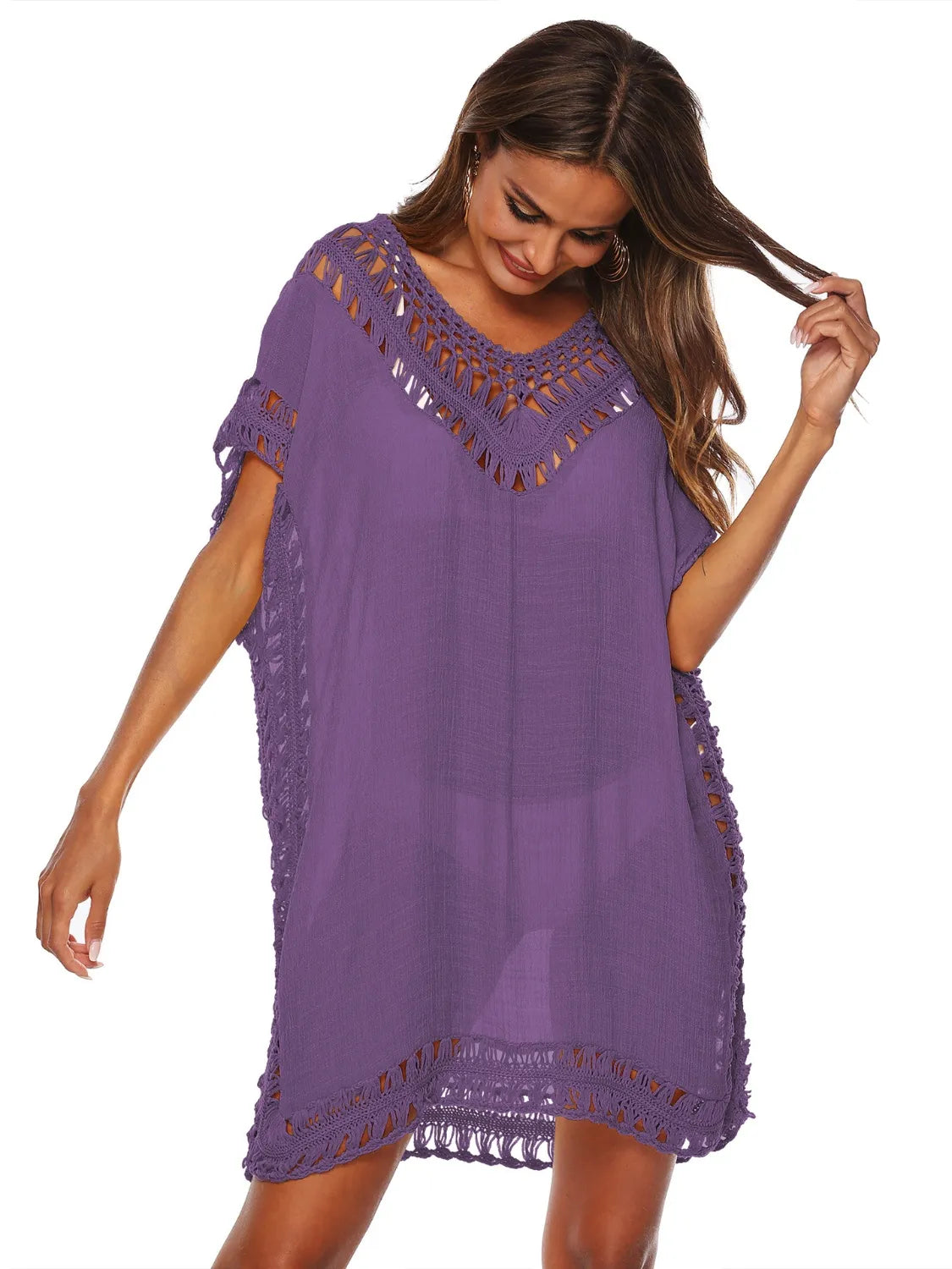 Bohemian Crochet Trim Beach Cover Up Dress - adritiX