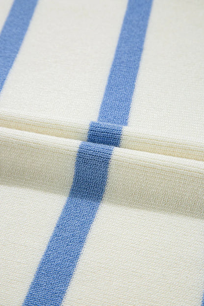 Stripe Split V Neck Collared Ribbed Sweater Vest - adritiX
