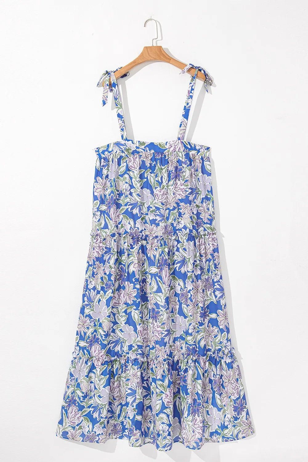 Floral Print Self-tie Straps Flowy Ruffle Dress - adritiX