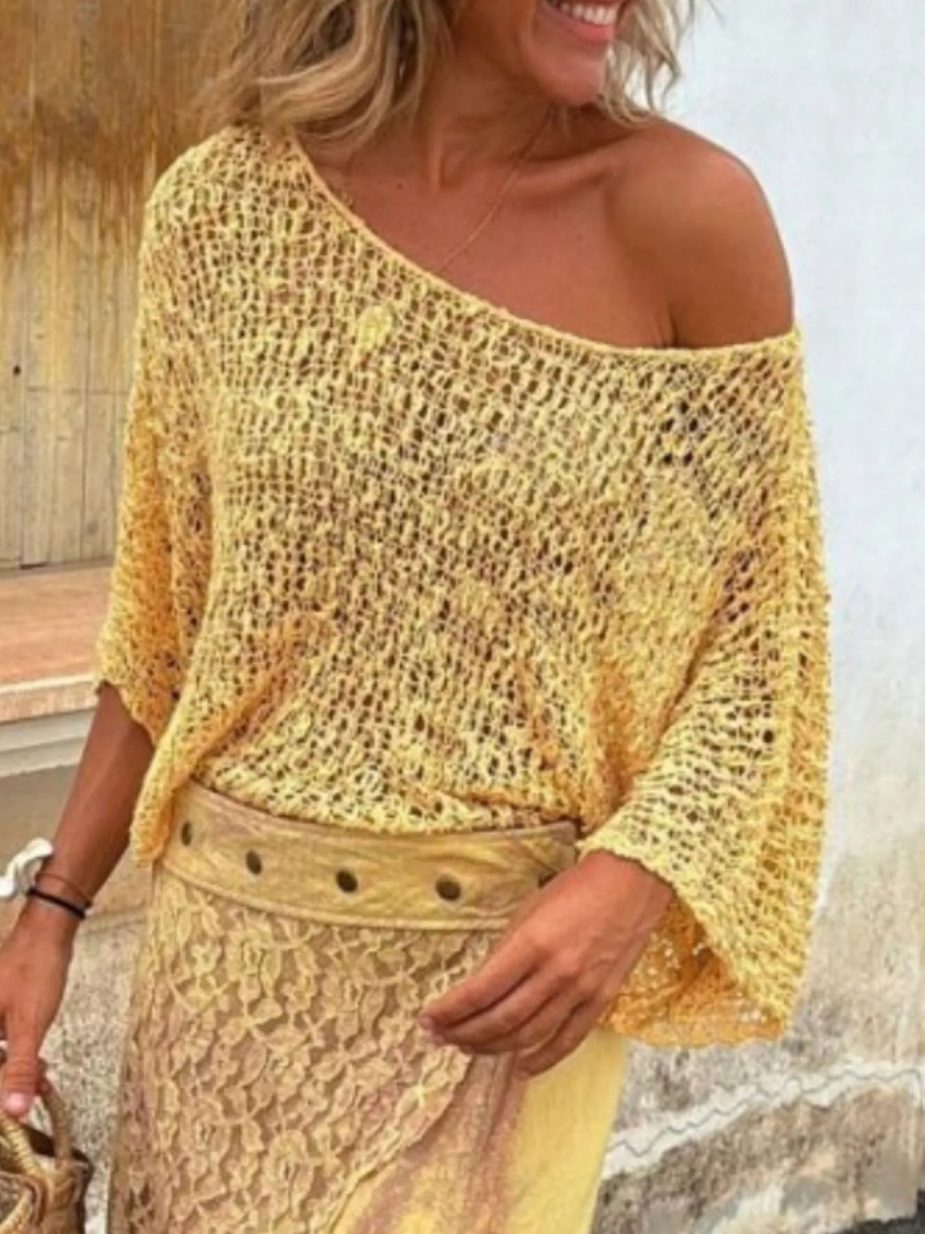 Crochet Boat Neck Knit Cover Up - adritiX