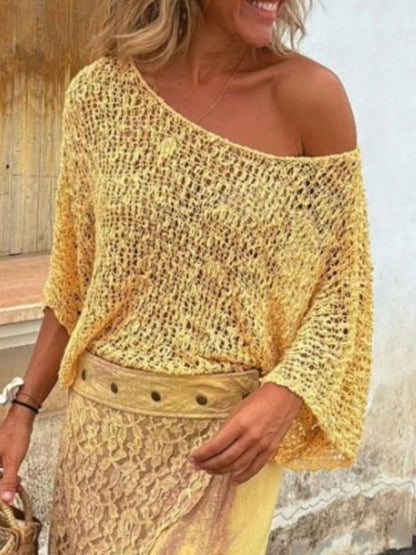 Crochet Boat Neck Knit Cover Up - adritiX