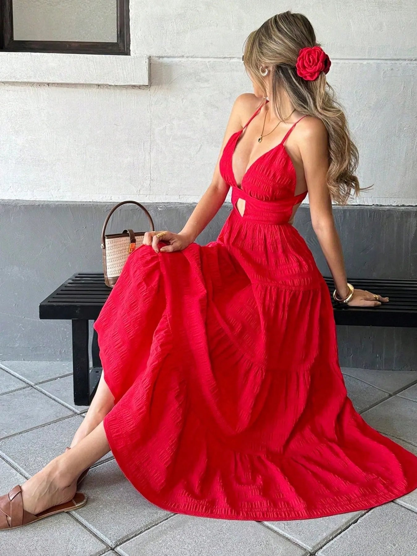 Tiered Maxi Dress with Cutout Detail - adritiX