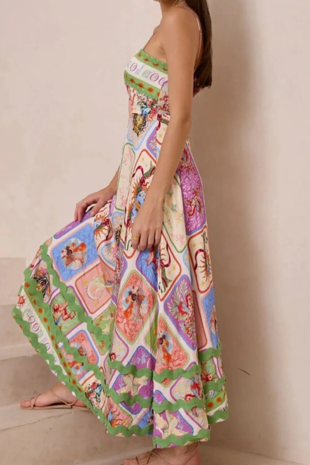 Smocked Printed Square Neck Cami Dress - adritiX
