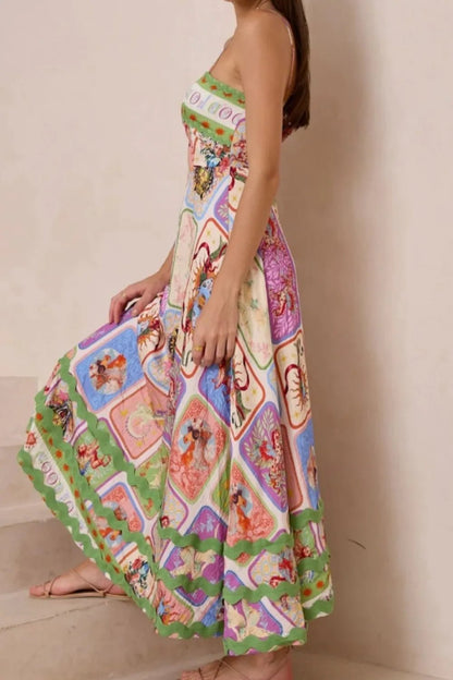 Smocked Printed Square Neck Cami Dress - adritiX