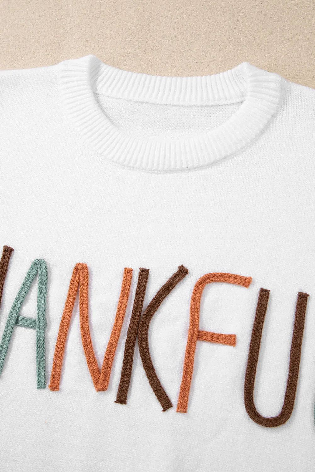 THANKFUL Round Neck Long Sleeve Knit Top - adritiX