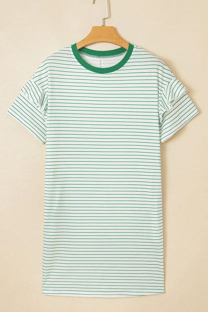 Casual Striped T-Shirt Dress with Pockets - adritiX