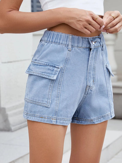High Waist Cargo Denim Shorts - adritiX
