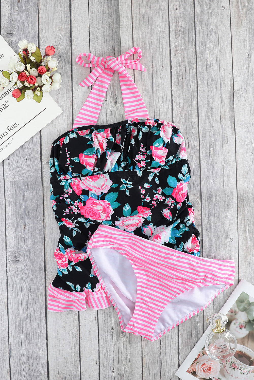 Mixed Print Tie-Back Two-Piece Swimsuit - adritiX