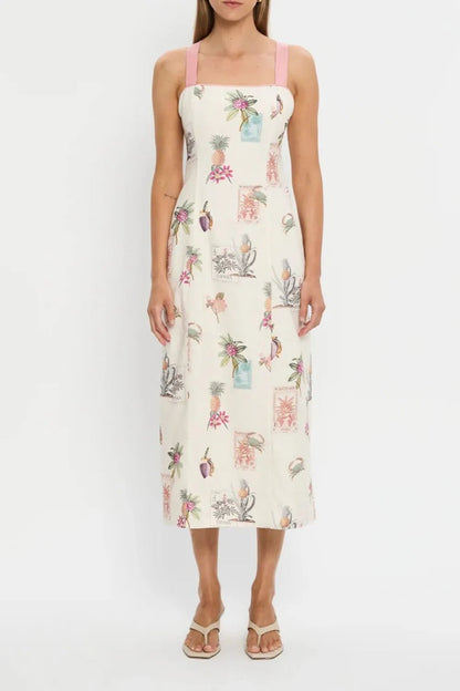 Printed Square Neck Summer Midi Dress - adritiX