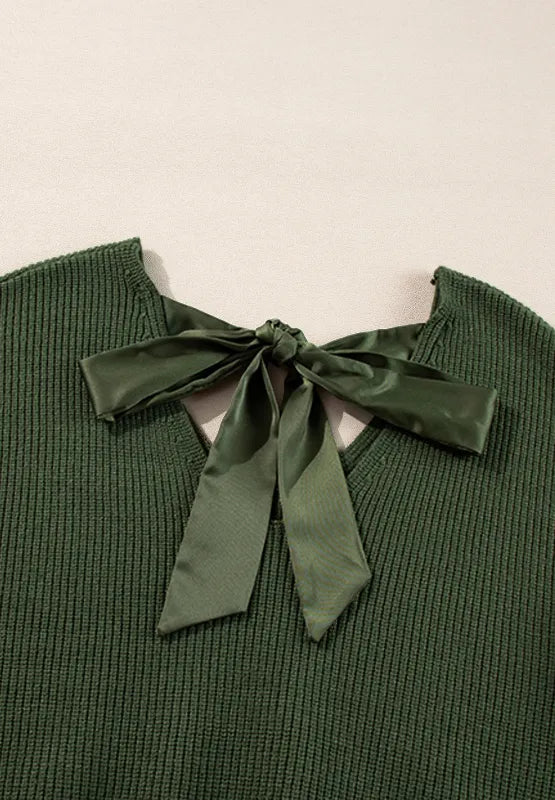 Tied Back V-Neck Long Sleeve Sweater - adritiX