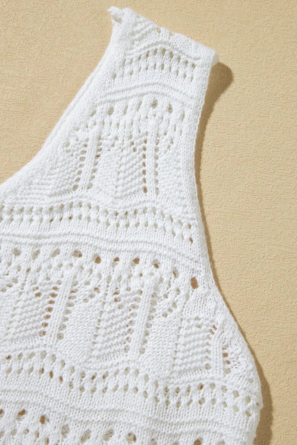 V Neck Textured Hollow-Out Sweater Vest - adritiX