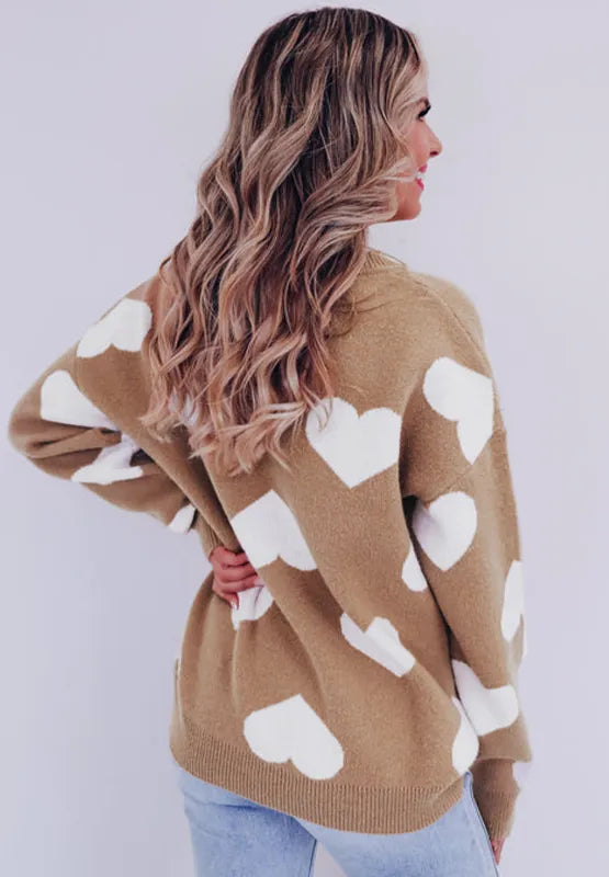 Heart Round Neck Long Sleeve Sweater - adritiX