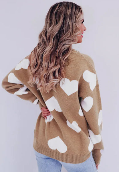 Heart Round Neck Long Sleeve Sweater - adritiX