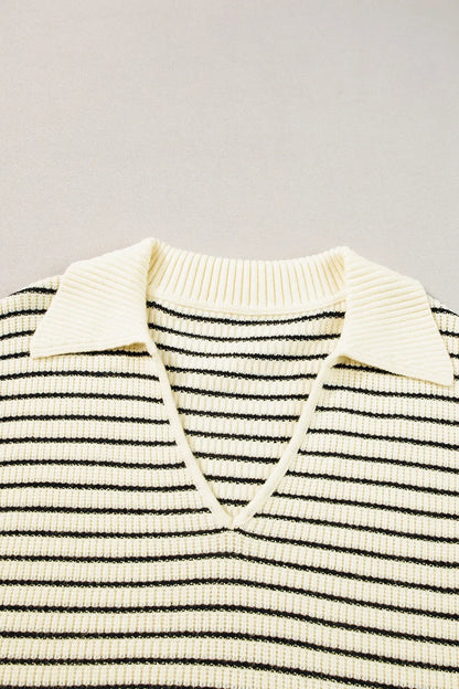 Stripe Turn-Down Johnny Collar Sweater Vest - adritiX