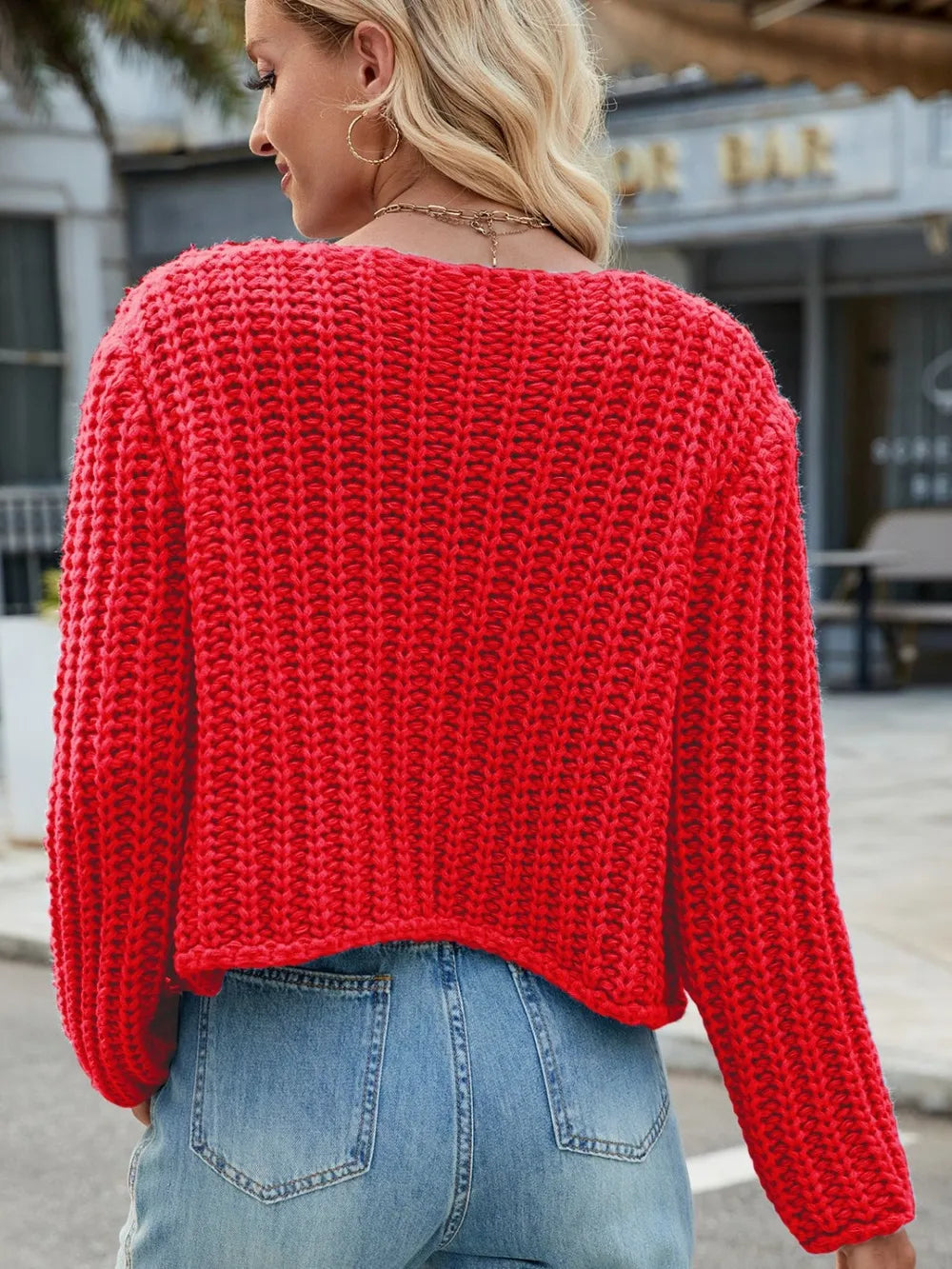 Round Neck Button Up Cardigan with Pockets - adritiX