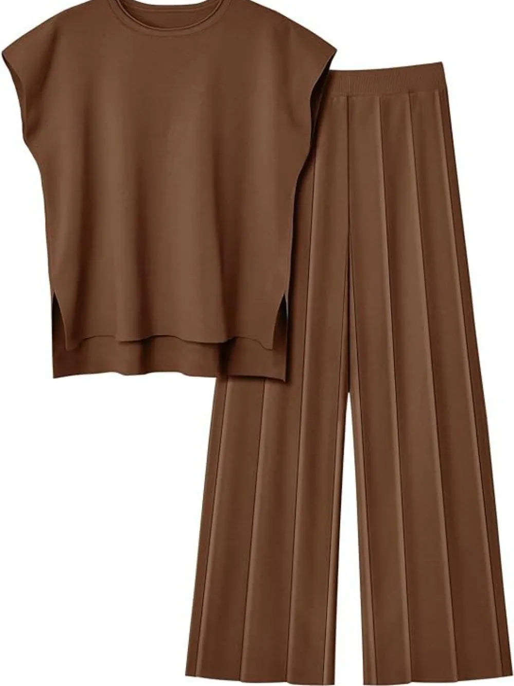 Round Neck Cap Sleeve Top and Pants Knit Set - adritiX