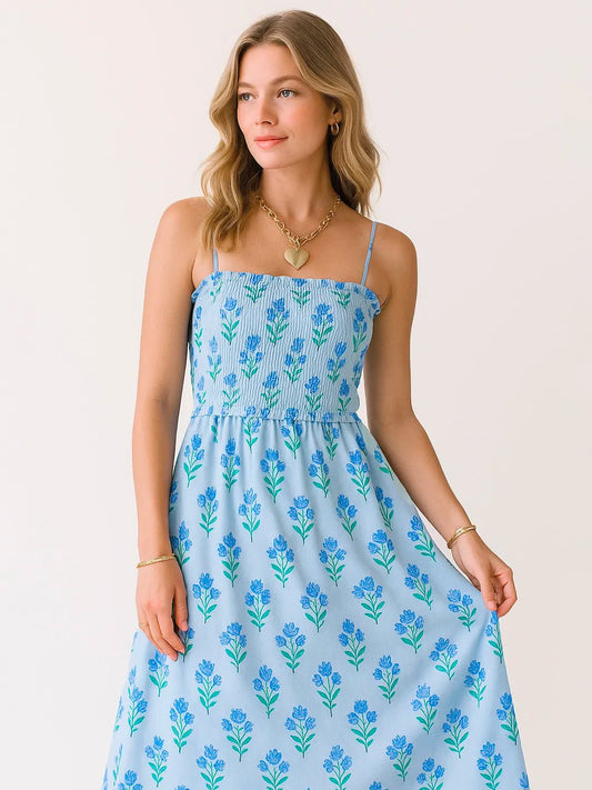 Floral Smocked Midi Cami Dress - adritiX