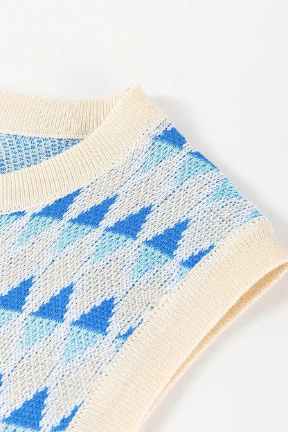 Stripe Geometric Print Round Neck Slim Fit Sweater Vest - adritiX