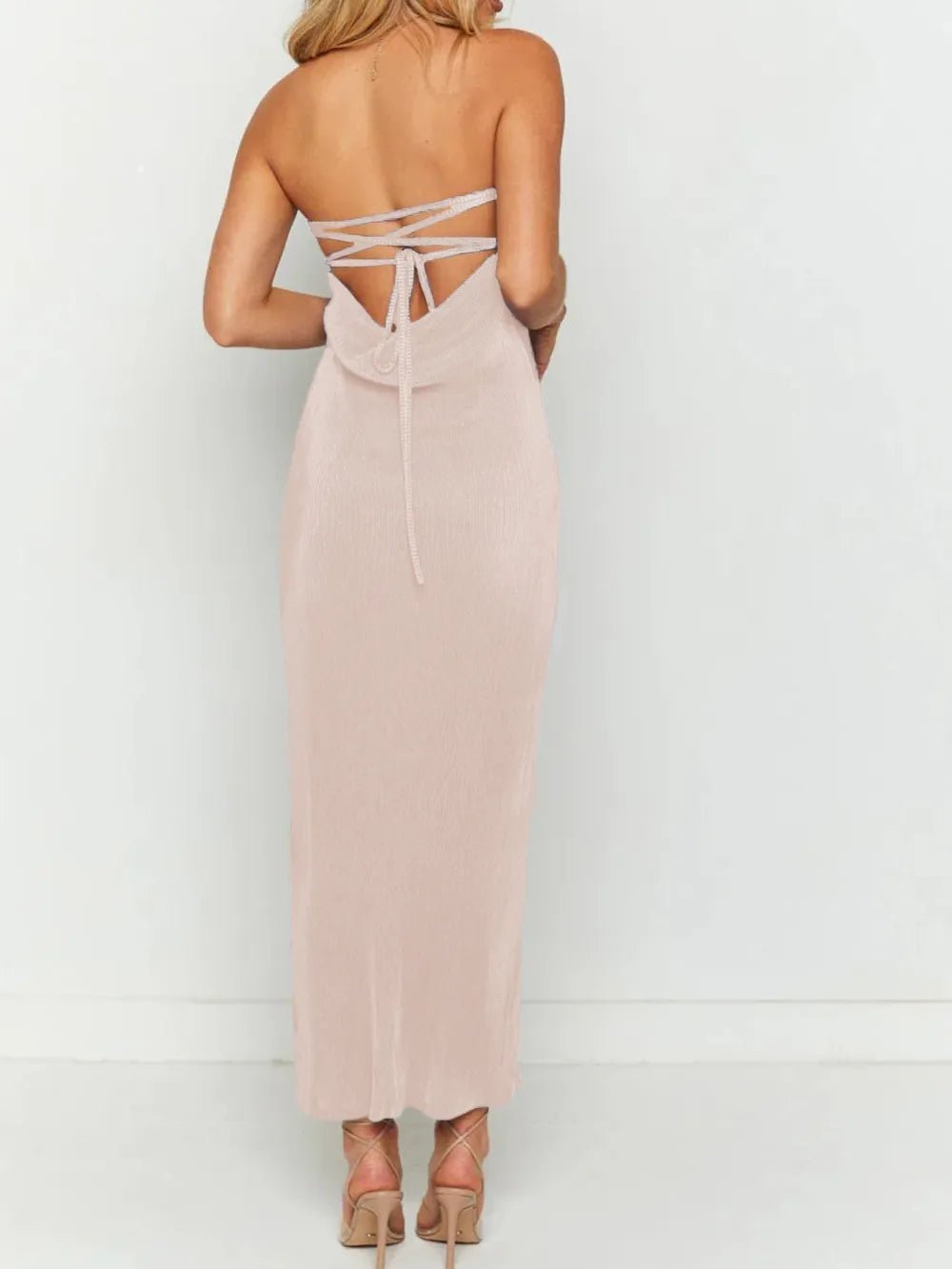 Lace-Up Back Tube Maxi Dress - adritiX