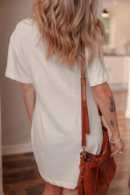 Drop Shoulder Crew Neck Shift T Shirt Dress - adritiX