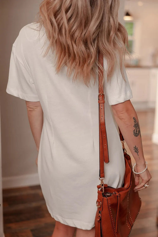 Drop Shoulder Crew Neck Shift T Shirt Dress - adritiX