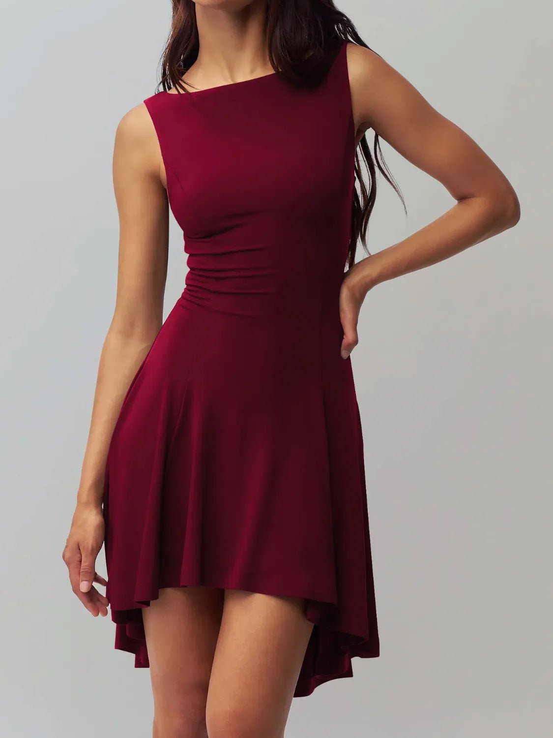 High-Low Round Neck Sleeveless Dress - adritiX