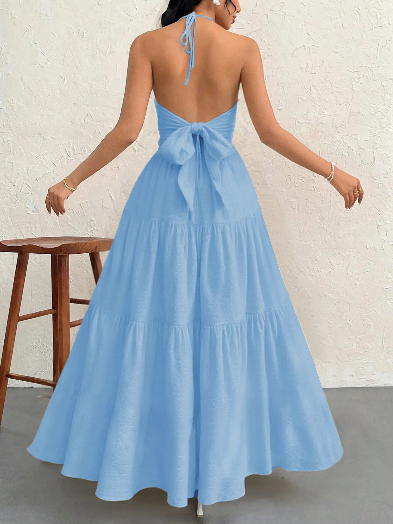 Halter Neck Tiered Maxi Dress - adritiX