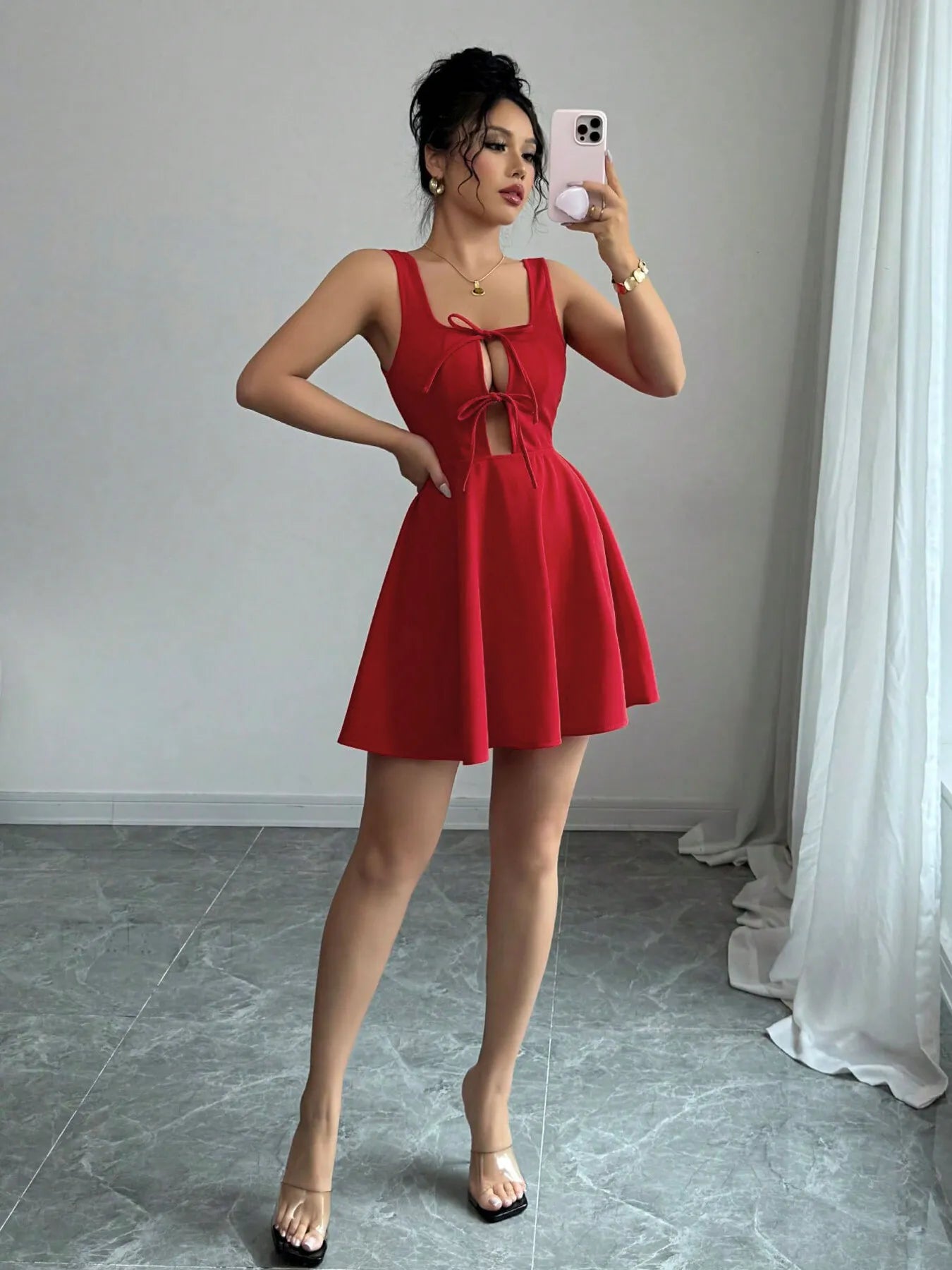 Tie Front Wide Strap Dress - adritiX