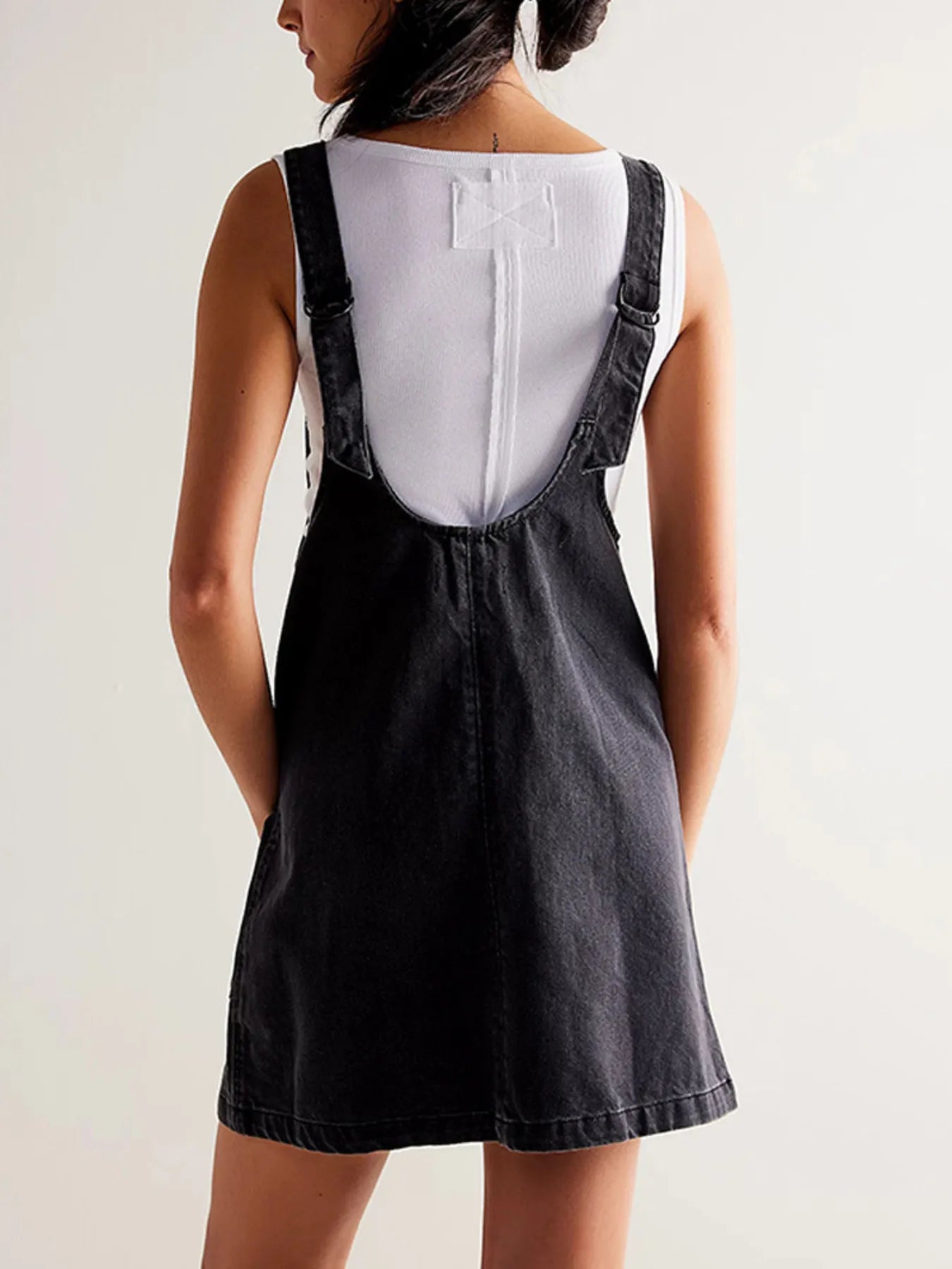 Oversized V-Neck Denim Tank Dress with Front Pockets - adritiX