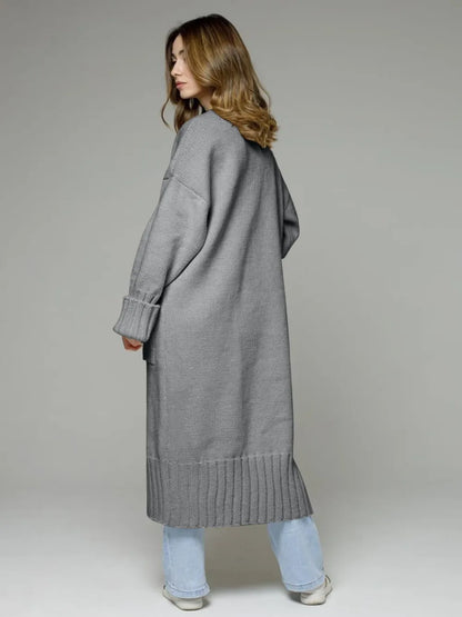 Pocketed Open Front Dropped Shoulder Cardigan - adritiX