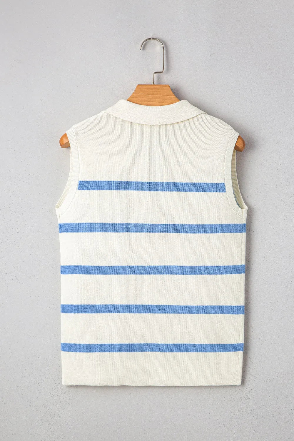 Stripe Split V Neck Collared Ribbed Sweater Vest - adritiX