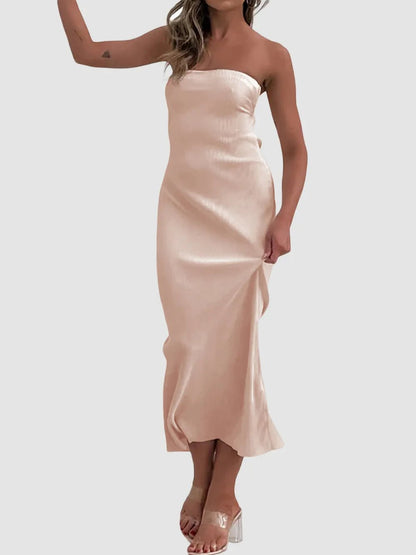 Lace-Up Back Tube Maxi Dress - adritiX