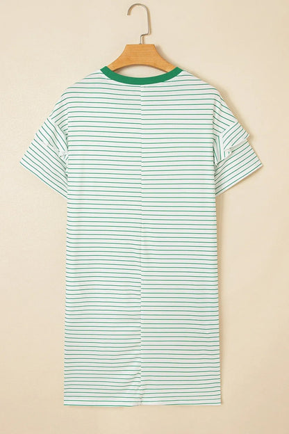 Casual Striped T-Shirt Dress with Pockets - adritiX