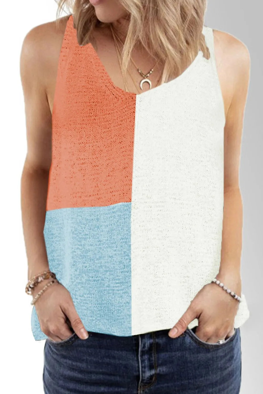 Color Block V-Neck Knit Vest - adritiX